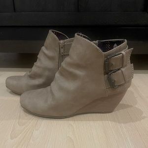 Tan wedge booties